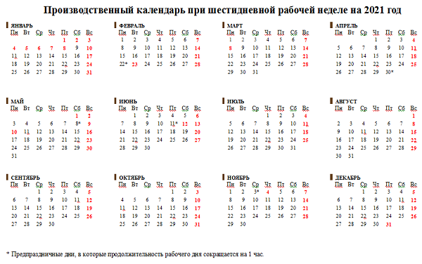 
Производственный календарь с обновлениями на 2021 год                